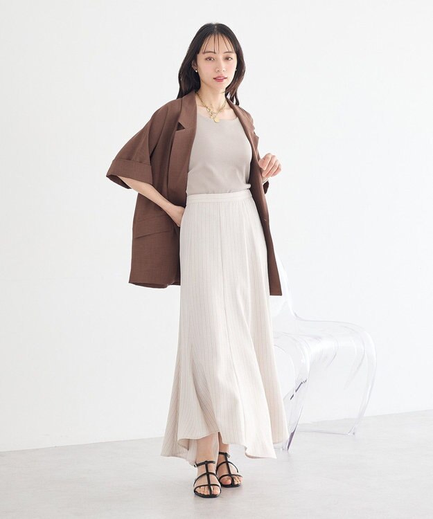 earth music&ecology 【セットアップ対応】キリカエフレアスカート Stripe Ivory