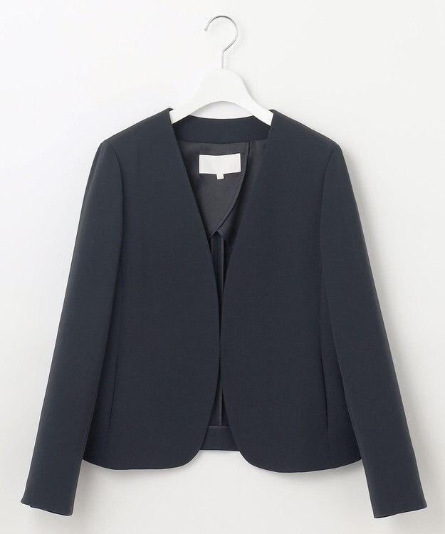 自由区 【セットアップ対応・洗える】トリアセダブルクロスノーカラー ジャケット ネイビー系