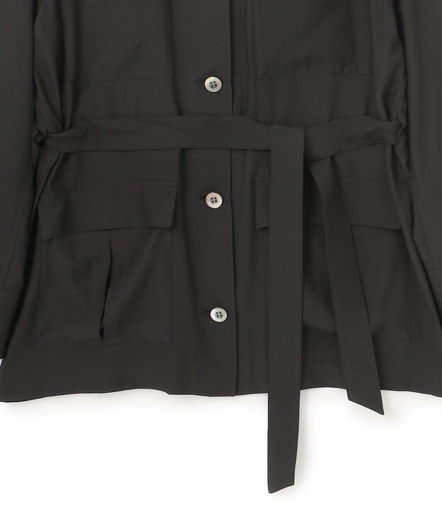 BEIGE， 【洗える】AMARYLLIS / ウエストベルトシアーサファリジャケット Black