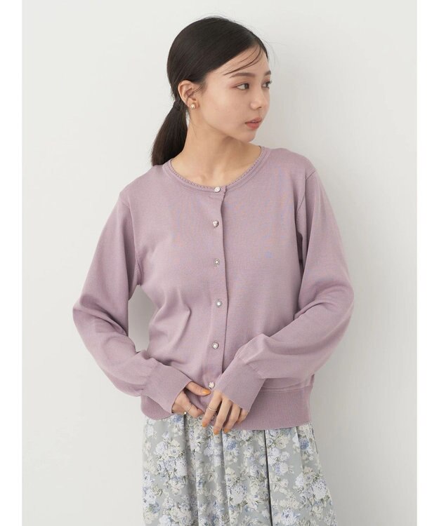 earth music&ecology いろいろ釦クルーネックカーディガン Lavender