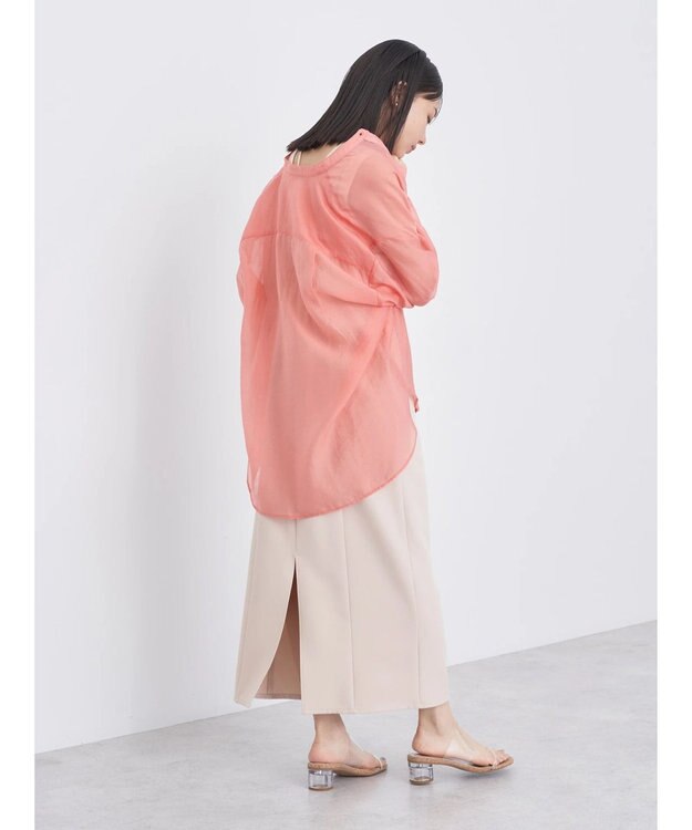 earth music&ecology シアーバンドカラーシャツ Pink