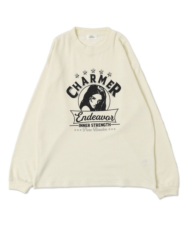 WEGO ワッフルグラフィックT（LS） オフホワイト