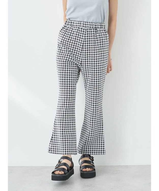 earth music&ecology チェックフレアイージーパンツ Black