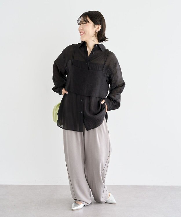 Green Parks ＳＥＴ２点シアーシャツ＋ビスチェ Black