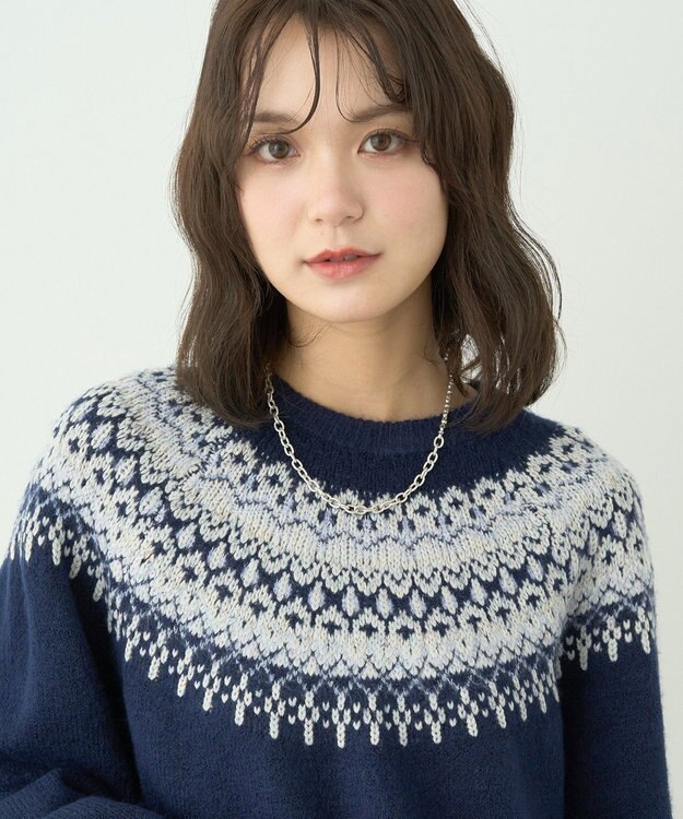 earth music&ecology オーロララメノルディックチュニック Navy