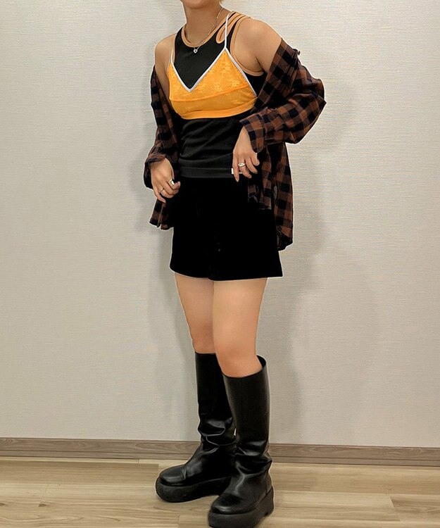 WACOAL [GOCOCi/ワコール] カップ付きインナー 【cooomy.(クーミー)】 安定感のあるつけごこち ナチュラルなバストライン ブラトップ ゴコチ レディース UGG244 /ワコール ブラック×オレンジ