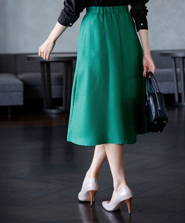 Tiaclasse フレアツイードスカート グリーン
