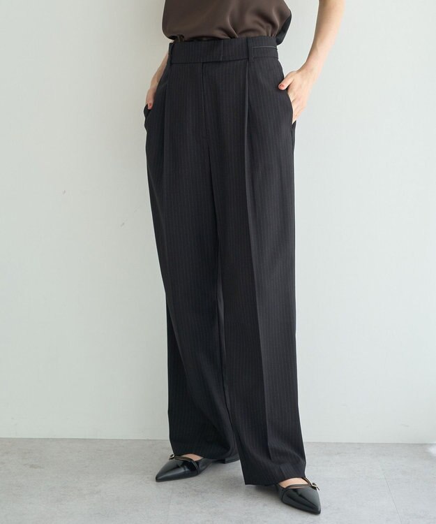 YECCA VECCA ウエストデザインワイドストレートパンツ Stripe