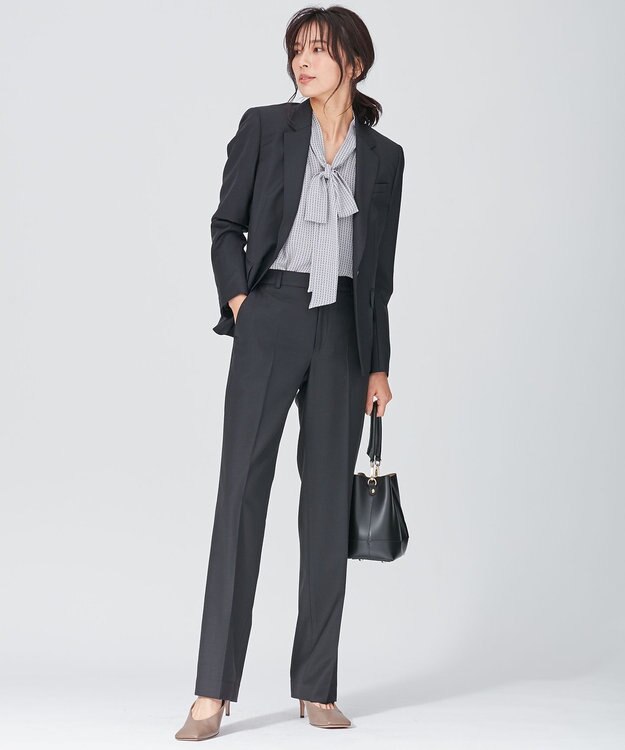 23区 L 【洗える】ヴィンテージ プリント ボウタイ ブラウス サックスブループリント