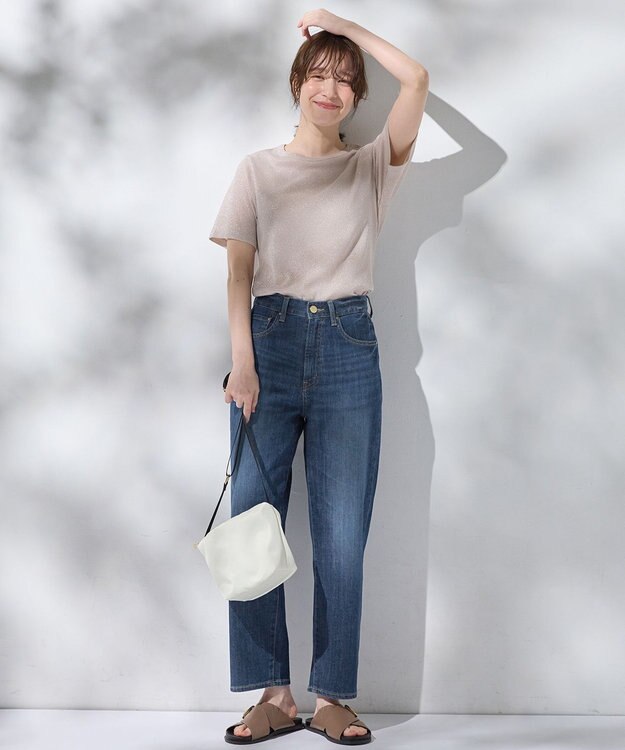 ANY L 【洗濯機可】ラメテレコTシャツ ベージュラメ