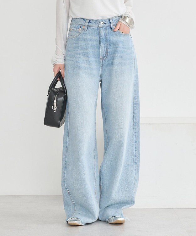 earth music&ecology セルフカットワイドデニムパンツ Light Indigo