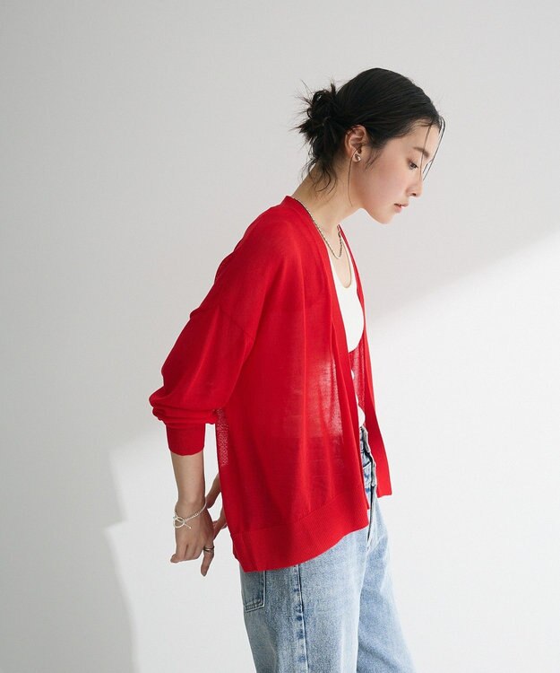 Green Parks 接触冷感ゆったりカーディガン Red