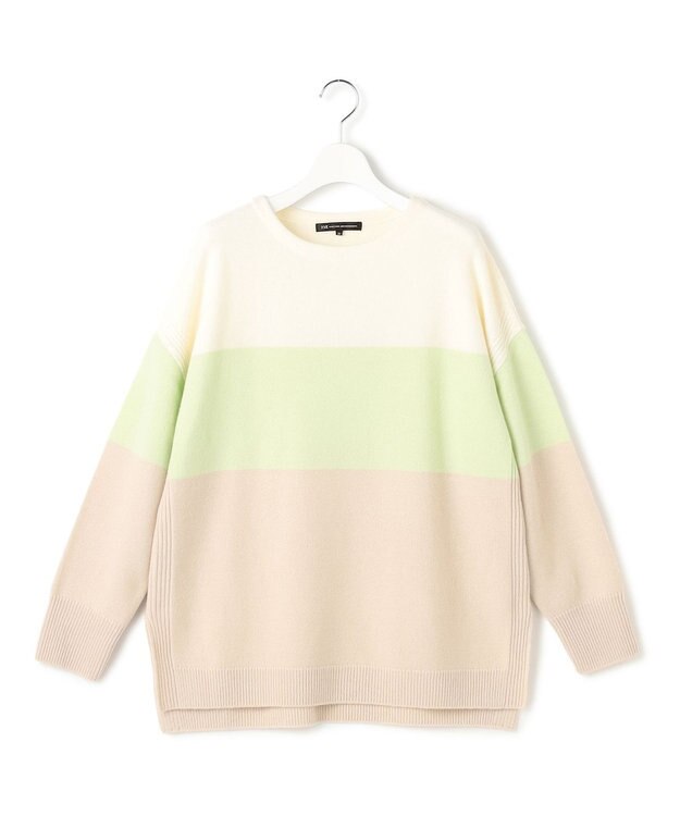 23区 S 【洗える】ウールカシミヤ カラーブロック チュニック ニット ライムグリーン