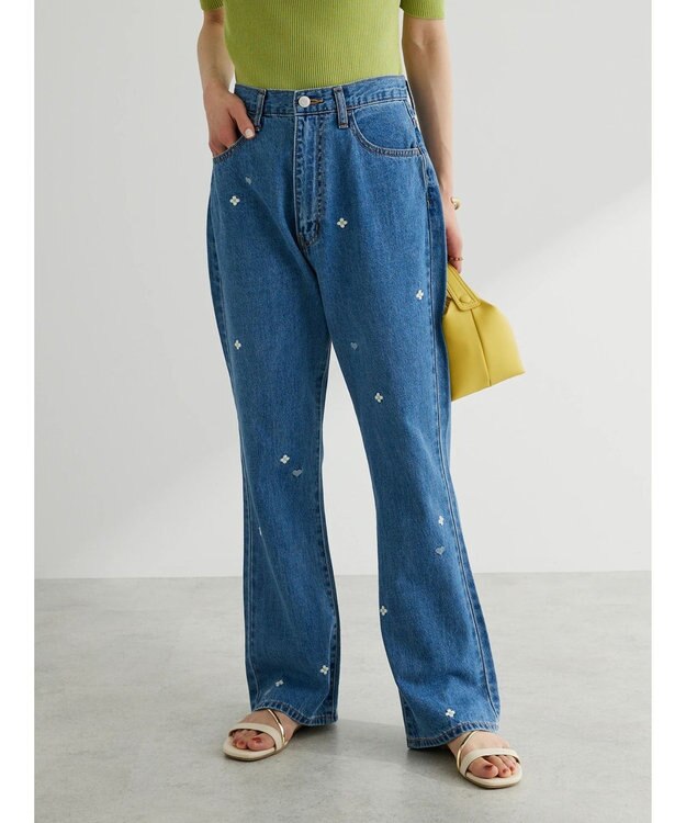 Green Parks ・Ｄｏｕｂｌｅ　Ｆｌａｇｓ　ハナ＆ハート　刺繍デニムパンツ Light Indigo