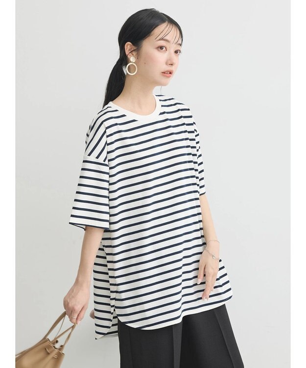 earth music&ecology ラウンドチュニックＴ Border Ivory