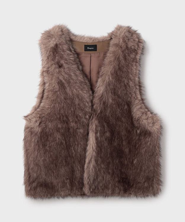 GRACE CONTINENTAL フェイクフォックスファ－ベスト グレー