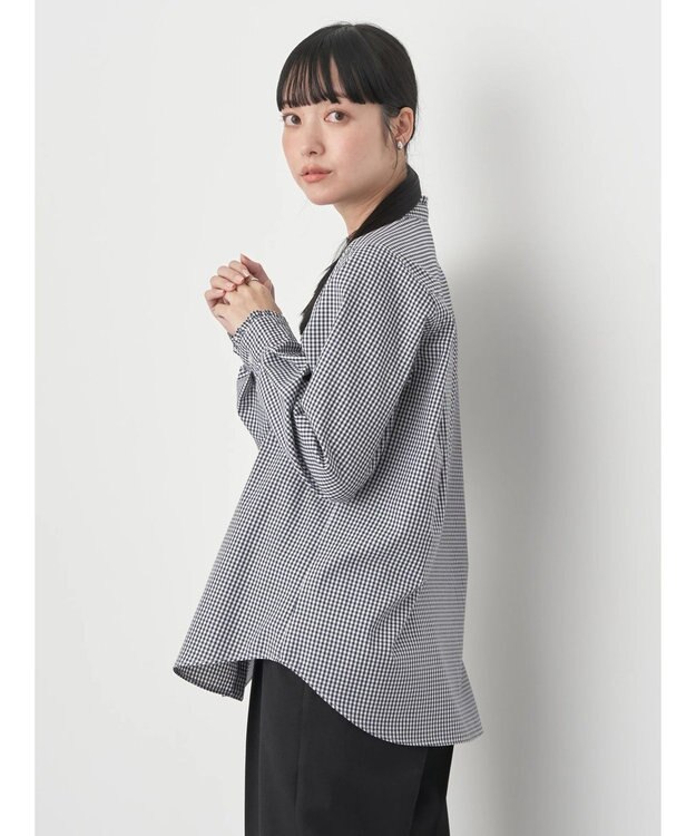 earth music&ecology スタンドフリルシャツ Gingham Check