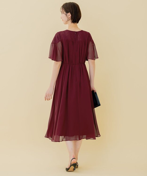 自由区 【WEB限定】シフォンレースコンビネーション ドレス ワイン系