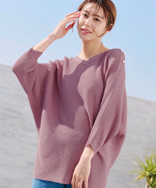 Tiaclasse 【洗える】肩ボタンドルマンニットトップス ピンク