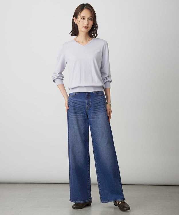 J.PRESS LADIES 【洗える】BASIC STRETCH DENIM ワイド ストレート デニム ユーズド系