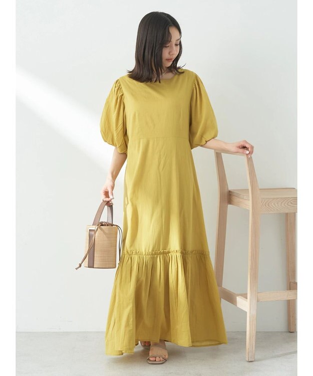earth music&ecology コットンボイルパフスリーブワンピース Yellow