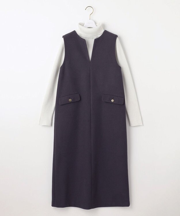 ANY SIS 【2SET】ニードルジャンパースカート × ラメリブタートルニット セット スレート×オフ