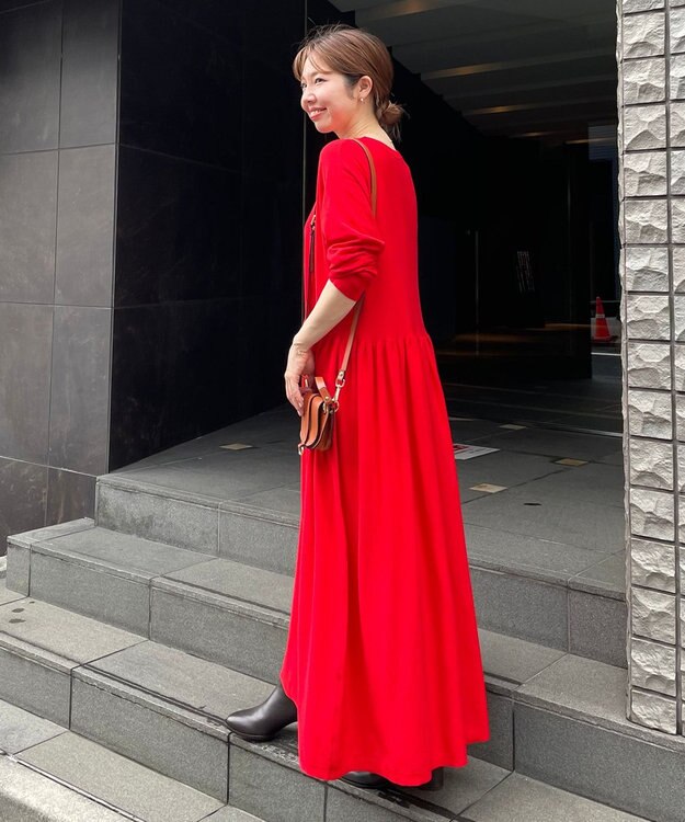 UNFILO 【新色追加】スタイルアップニット ワンピース レッド系