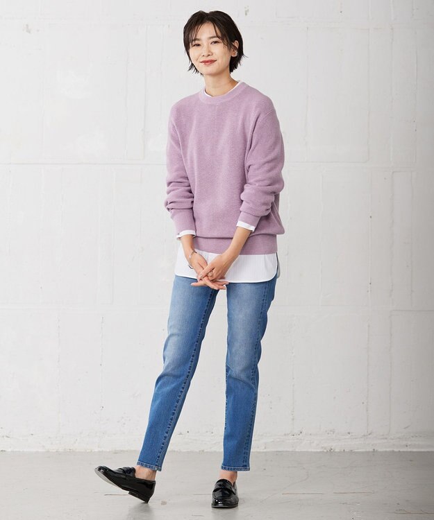 J.PRESS LADIES L 【洗える】LUREX SWEATER ニット ふじ色系