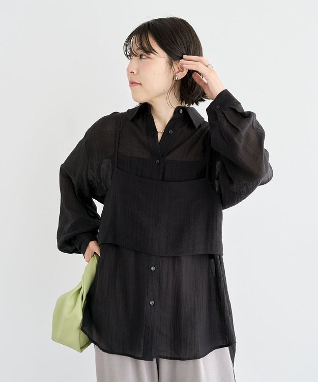 Green Parks ＳＥＴ２点シアーシャツ＋ビスチェ Black