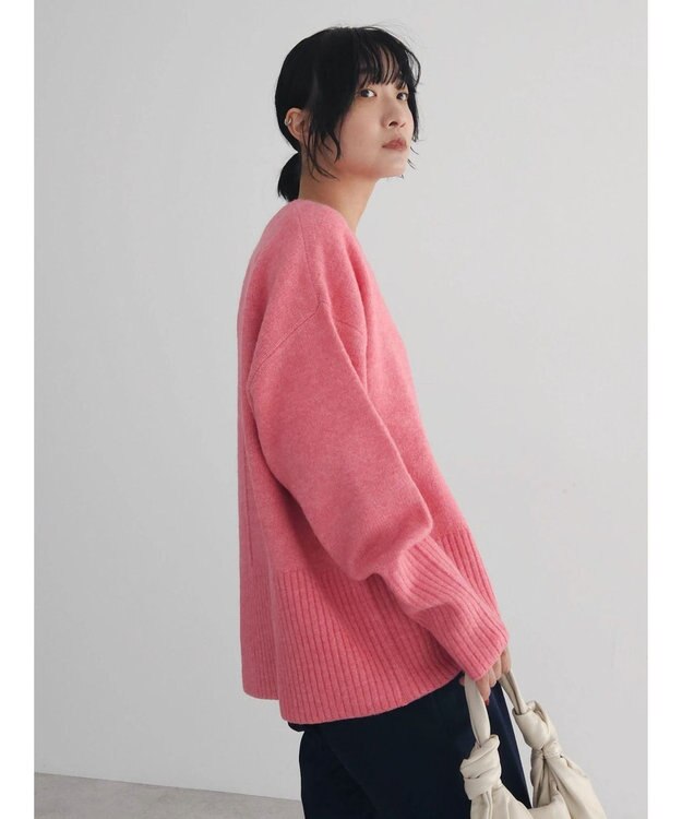 Green Parks ｆｕｗａっとメランジ袖リブ長めニットプルオーバー Pink
