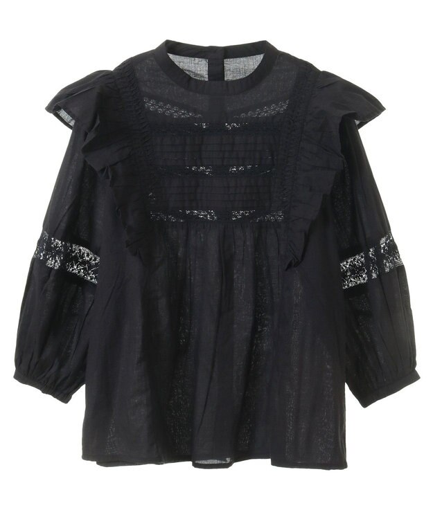 CRAFT STANDARD BOUTIQUE フリル使いマニーレースピンタックブラウス Black