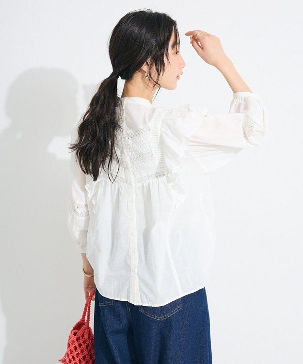 CRAFT STANDARD BOUTIQUE フリル使いマニーレースピンタックブラウス White