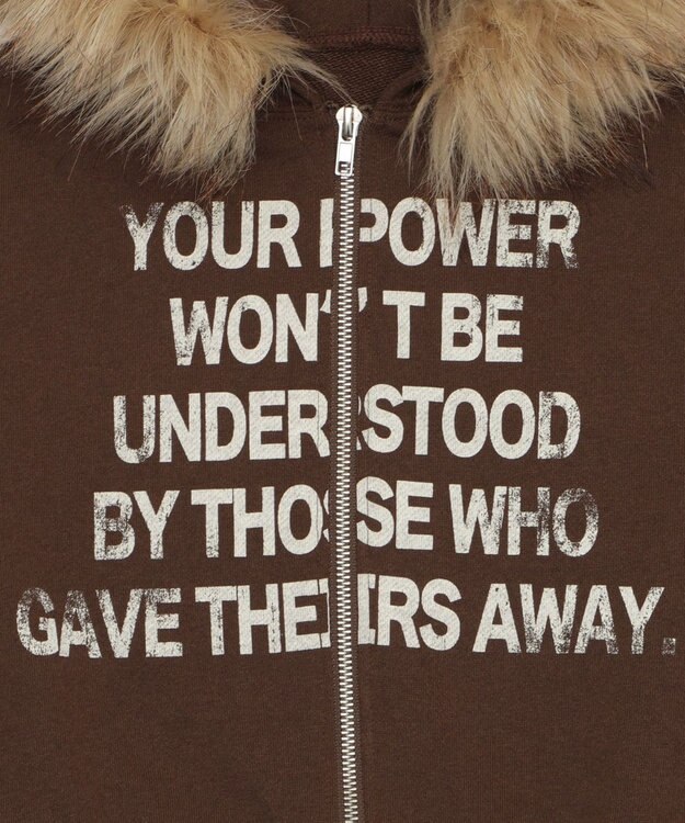 WEGO ファーフードショートZIPパーカー ブラウン