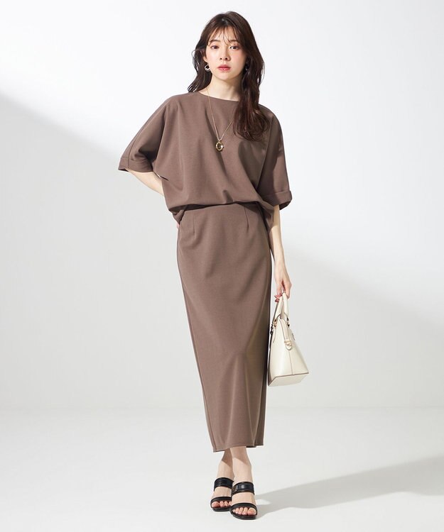 ANY SIS L 【UVケア ・ストレッチ・洗える】2WAYジョーゼットジャージーナロー スカート モカ