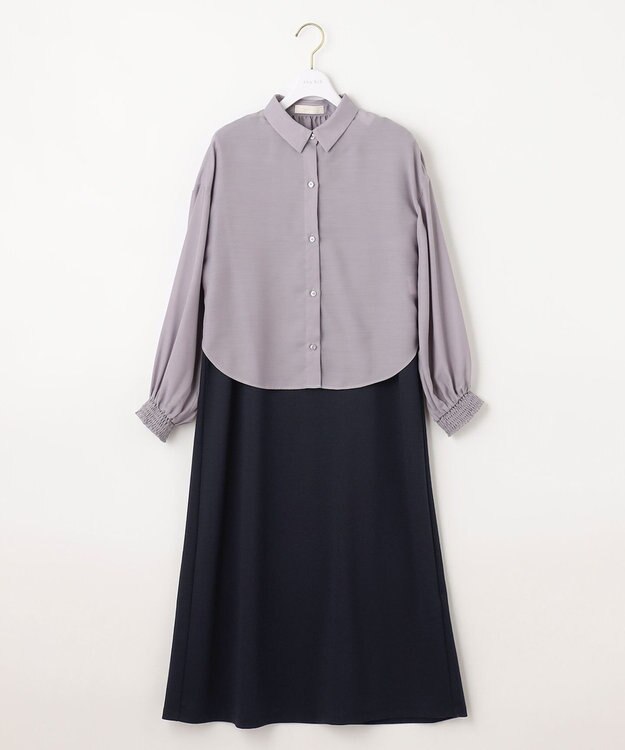 ANY SIS 【美人百花6月号掲載】2SETシアーシャツ×ワンピース セット ネイビー×ラベンダーグレー