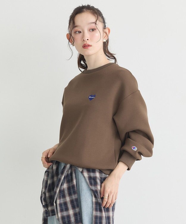 earth music&ecology Ｃｈａｍｐｉｏｎ×ｅｍａｅポンチハートスウェット Brown