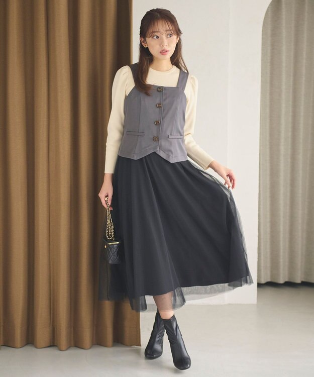 Feroux フレアチュール ジャンパースカート グレー系