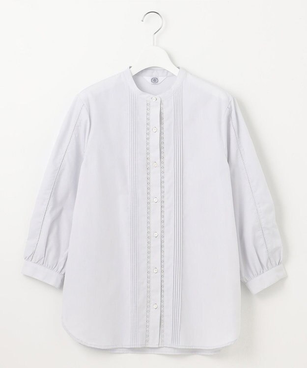 J.PRESS LADIES 【洗える】シャンブレー バンドカラー ピンタック ブラウス ライトグレー系