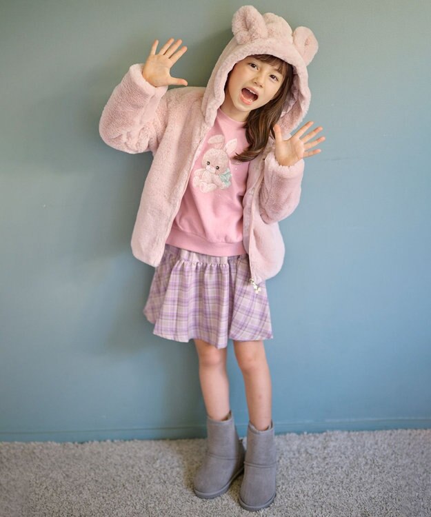 ANY KIDS アニマルプリントトレーナー ピンク×ウサギ