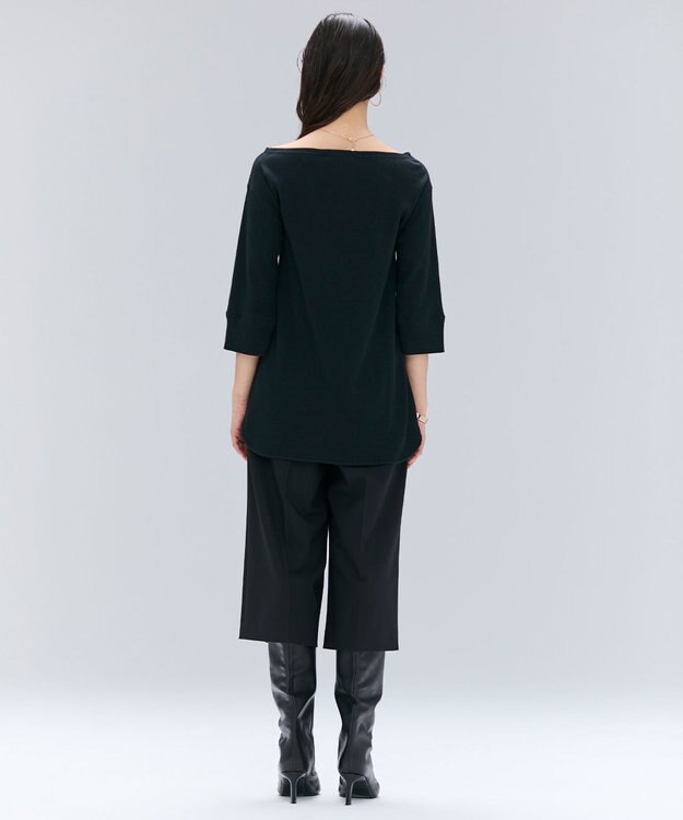 BEIGE， 【洗える】GLOBE / コットンリブ7分袖カットソー Black