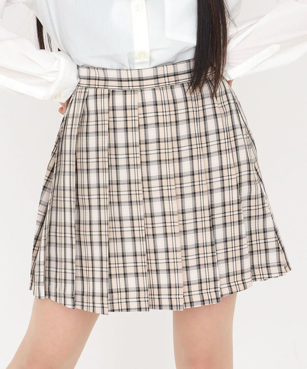 WEGO 【SCHOOLITEM】スクールプリーツスカート ベージュチェック1