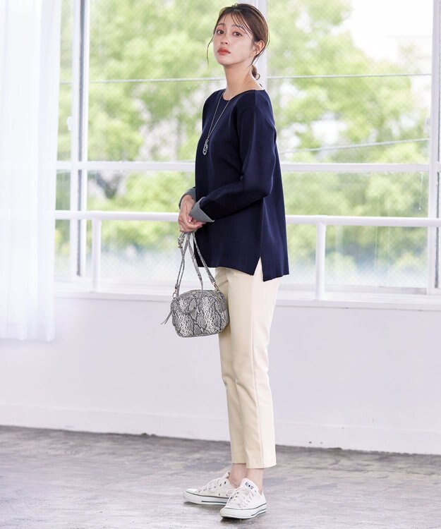 Tiaclasse 【洗える】ダブルフェイスニットトップス ネイビー