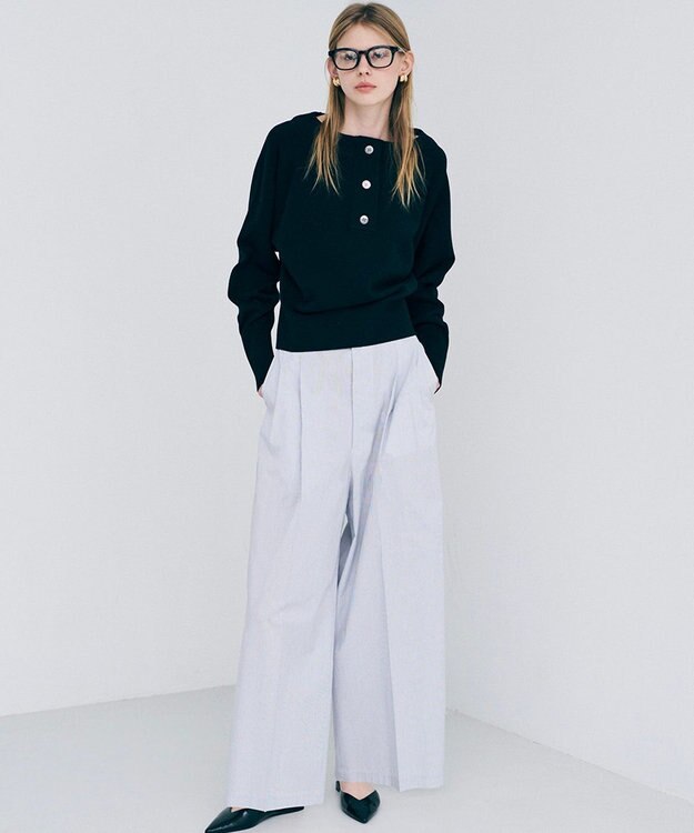 uncrave スウェットライクニット ヘンリーネックトップス ブラック