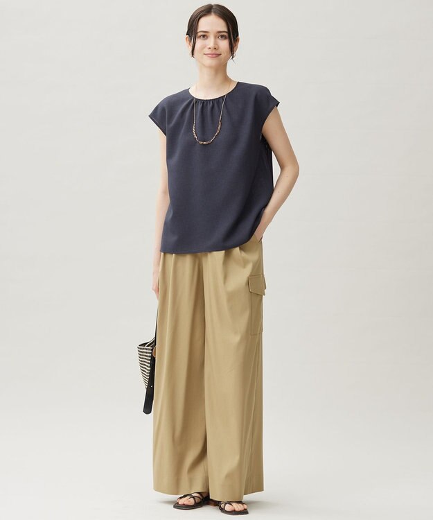 自由区 【カタログ掲載・接触冷感・UVカット・洗える】デニムライクボトムフレアワイド パンツ ベージュ