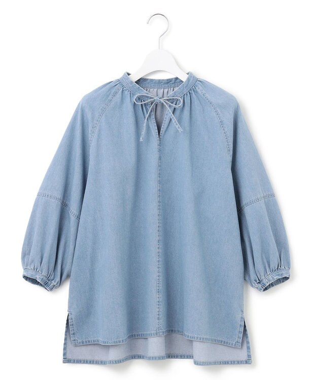 23区 【洗える】23区DENIM ライトダンガリー スキッパー ブラウス スカイブルー