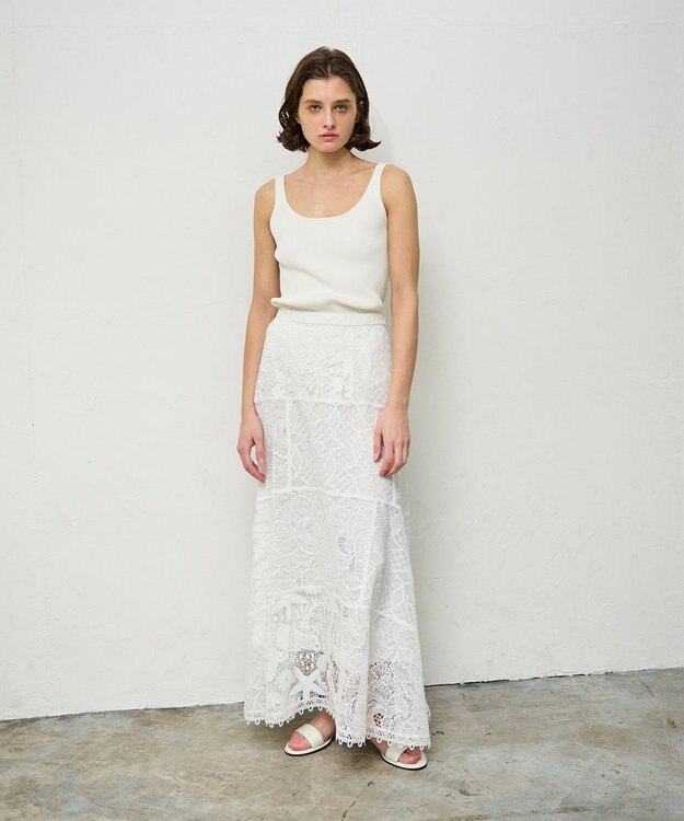 GRACE CONTINENTAL ケミカルレースパッチワークスカート ホワイト