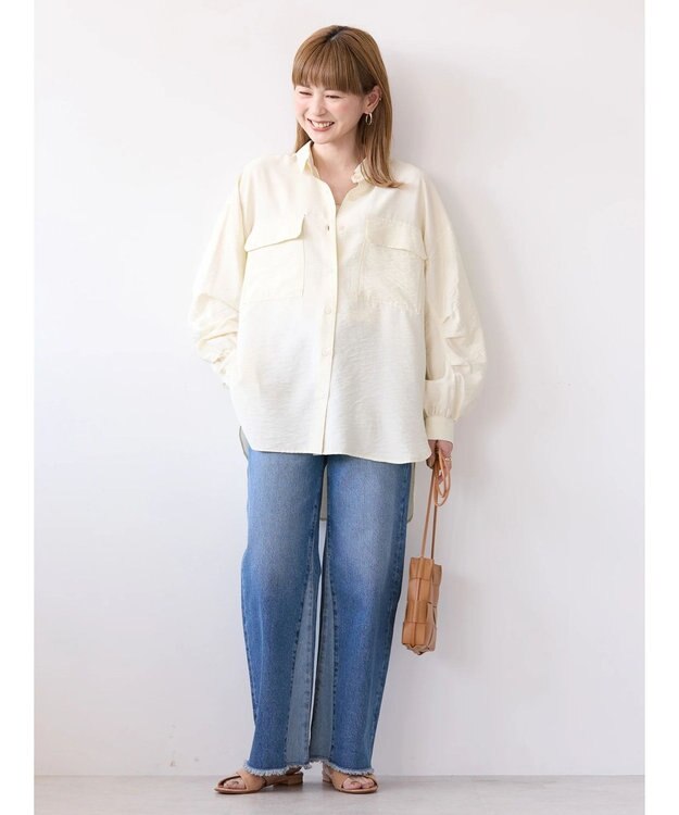 AMERICAN HOLIC 接触冷感Ｗポケット袖タックシャツチュニック Ivory