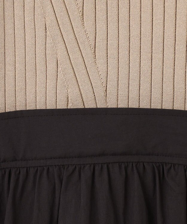 Feroux 【洗える】バイカラー襟ニットドッキング ワンピース ベージュ系