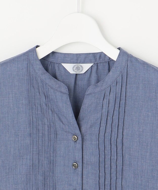 J.PRESS LADIES 【洗える】ラミーポプリン 前開き ブラウス ブルーシャンブレー系