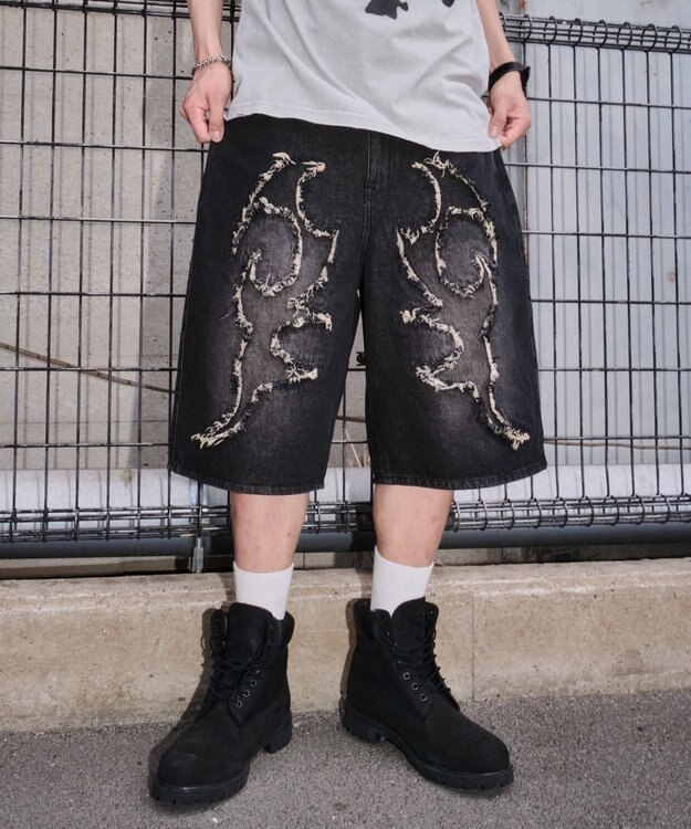 WEGO スーパーバギーフリンジデニムショーツ 柄2